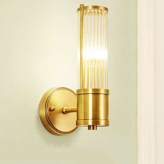 Brass Ribbed Crystal Wall Sconce With 1/2-Light For Traditional Bedroom Lighting 1 /