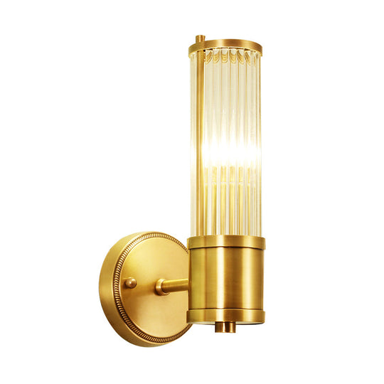 Brass Ribbed Crystal Wall Sconce With 1/2-Light For Traditional Bedroom Lighting
