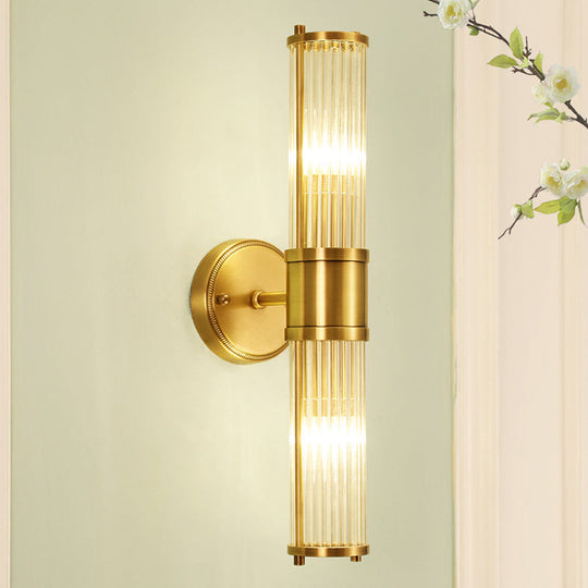 Brass Ribbed Crystal Wall Sconce With 1/2-Light For Traditional Bedroom Lighting 2 /