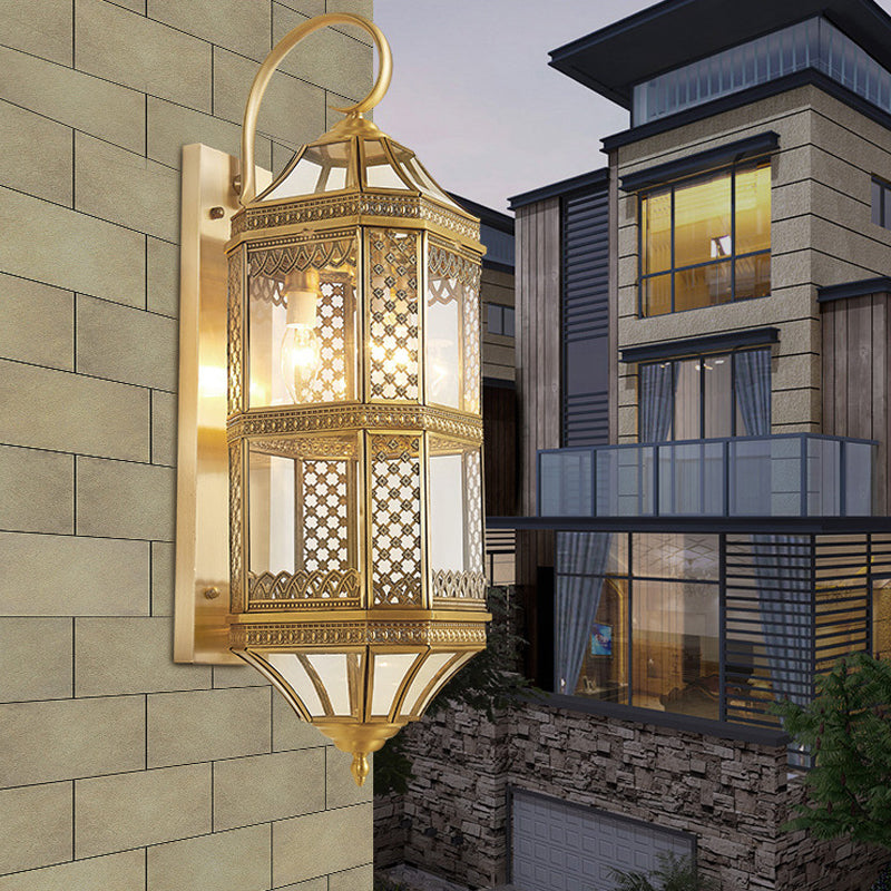 Minimalist Brass Wall Sconce With Clear/Frosted Glass - Perfect For Porch Lighting / C