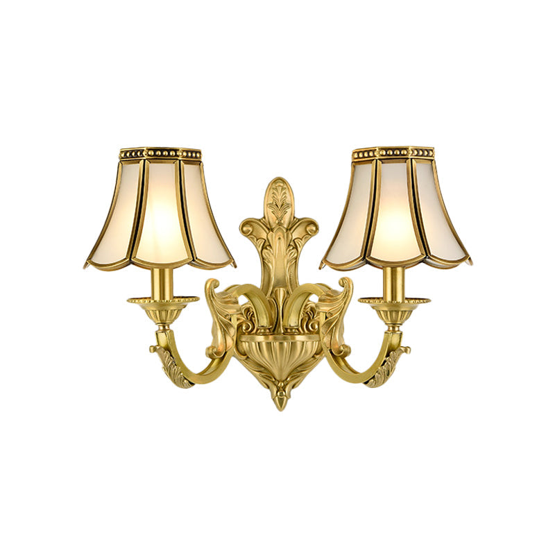 Traditional Polished Brass Flared Wall Sconce With Frosted Glass