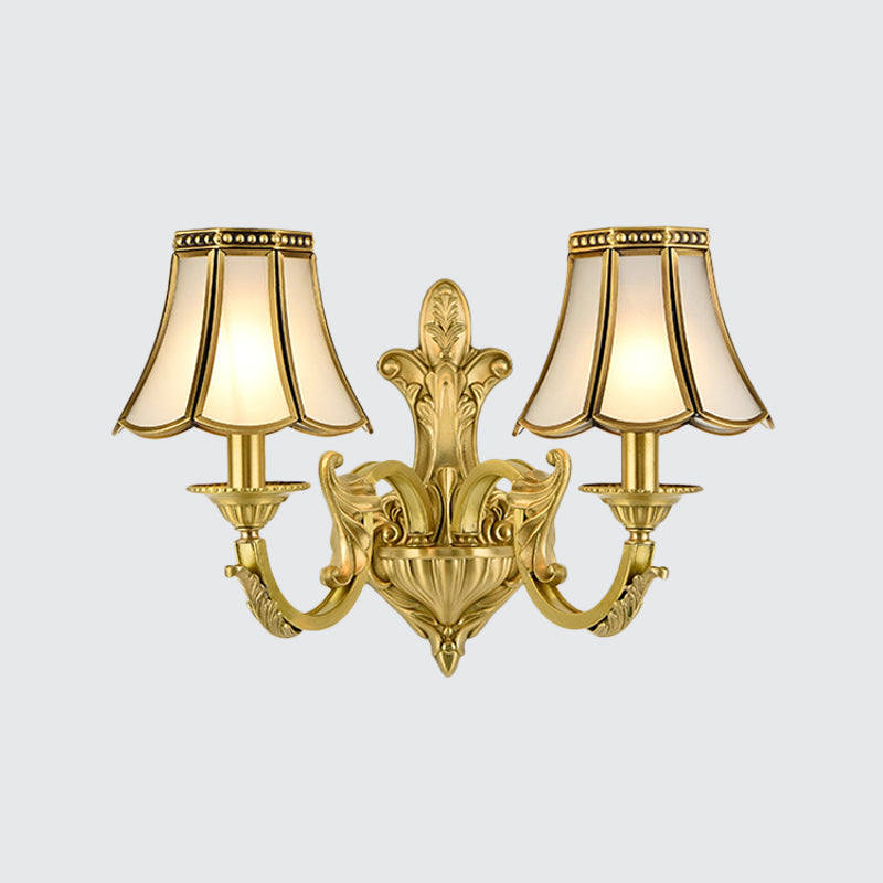 Traditional Polished Brass Flared Wall Sconce With Frosted Glass