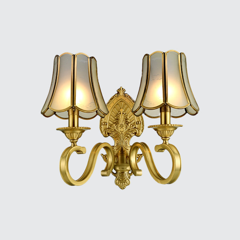 Traditional Polished Brass Flared Wall Sconce With Frosted Glass