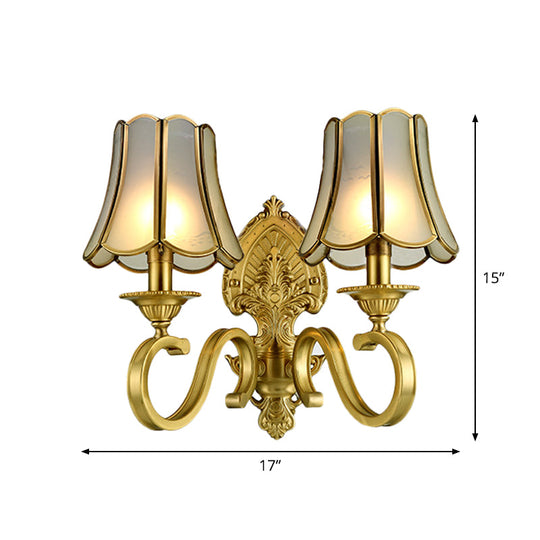 Traditional Polished Brass Flared Wall Sconce With Frosted Glass