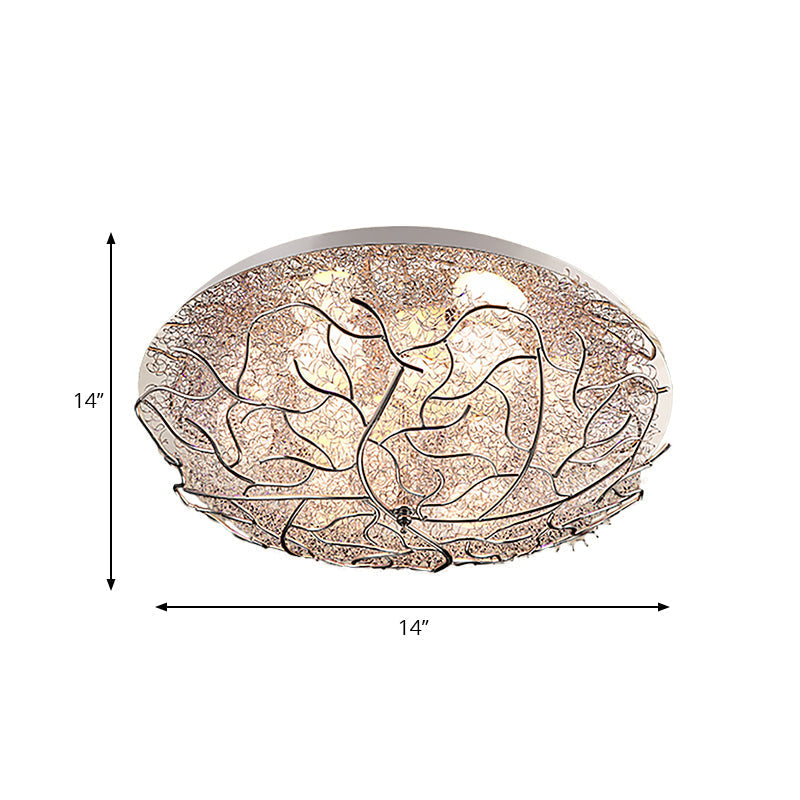 Silver Modern Metal Circle Flush Mount Ceiling Light For Contemporary Living Room