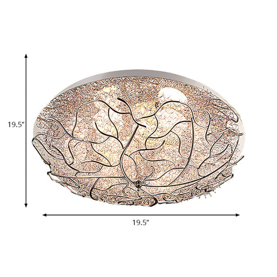 Silver Modern Metal Circle Flush Mount Ceiling Light For Contemporary Living Room