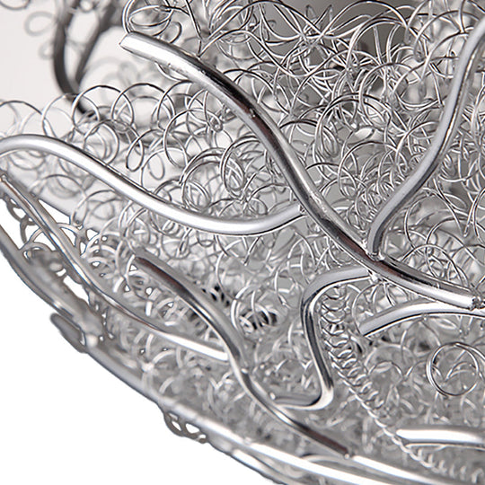 Silver Modern Metal Circle Flush Mount Ceiling Light For Contemporary Living Room