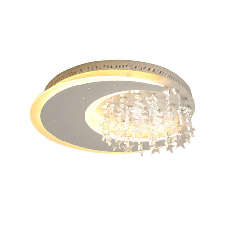 Crystal Deco Led Flushmount Ceiling Light For Kids Bedroom - Modern & White