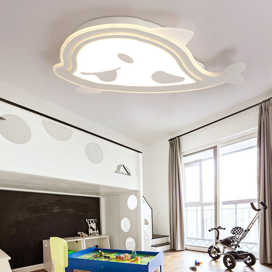 Naughty Dolphin’ Acrylic Led Flush Mount Light - Perfect For Girls’ Bedroom
