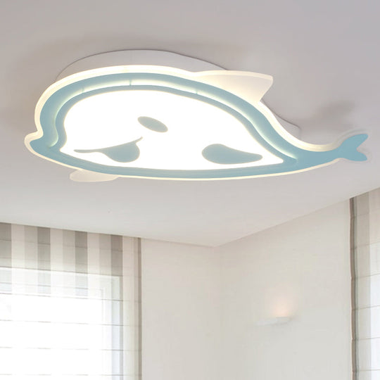 Naughty Dolphin Acrylic Led Flush Mount Light - Perfect For Girls Bedroom Blue / White