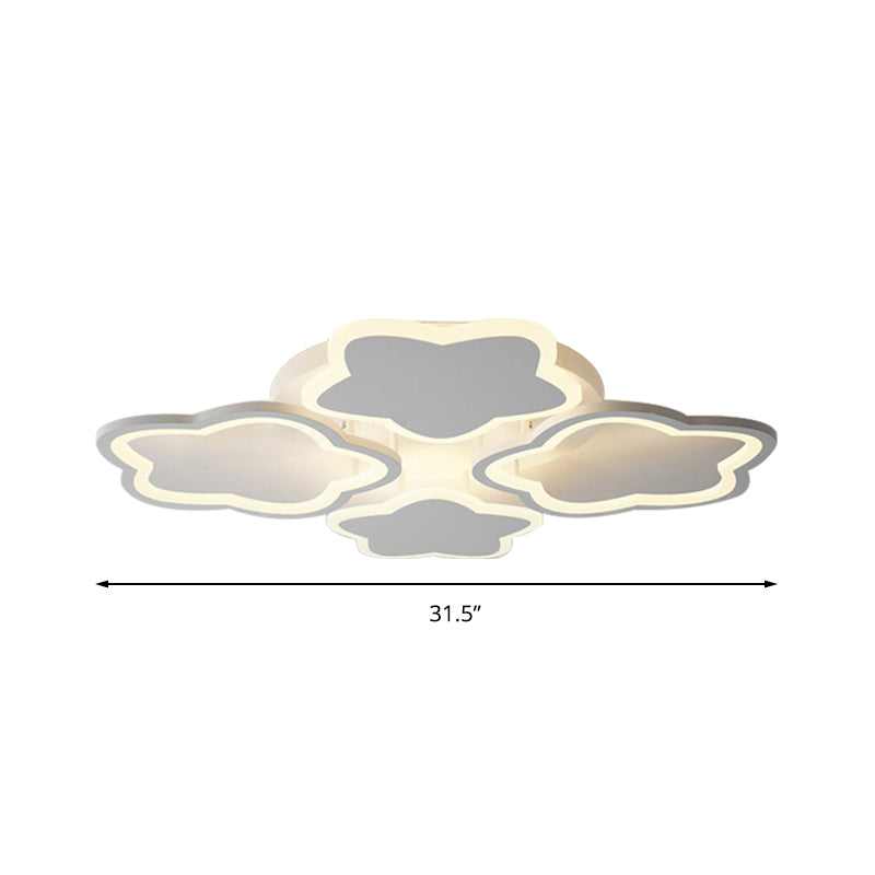 White Flushmount Led Ceiling Lamp - Delightful 4-Blossom Light Fixture For Baby Girls Bedroom