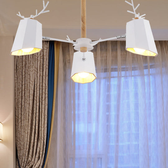 Antler Pendant Light With Tapered Shade: Modern Metal Nordic Lighting Fixture 3 / White