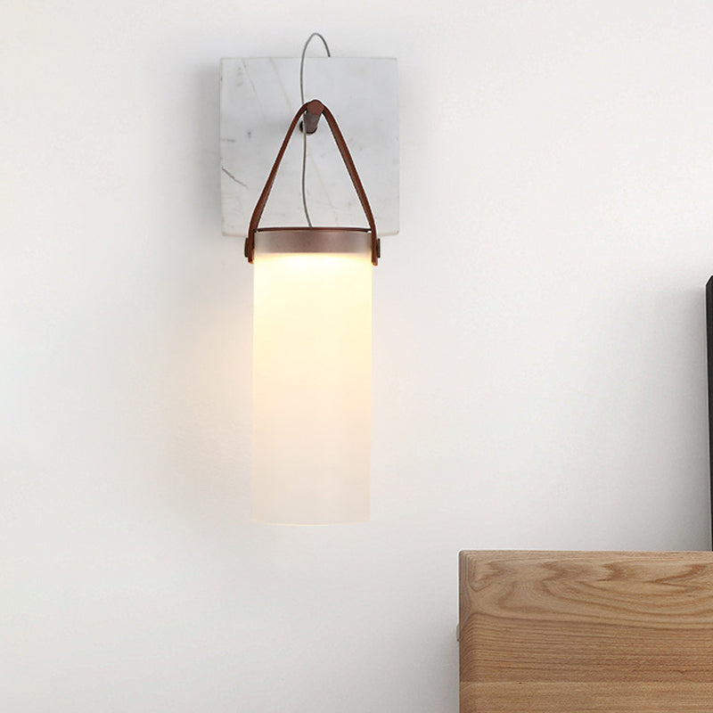 Nordic Led Cylinder Wall Light White Glass Leather Strap