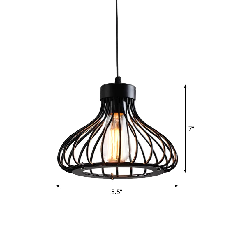 Rustic 1-Light Iron Ceiling Pendant Lamp In Black - Cone/Oval/Globe Suspended Lighting For Dining