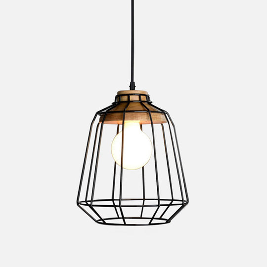 Rustic 1-Light Iron Ceiling Pendant Lamp In Black - Cone/Oval/Globe Suspended Lighting For Dining