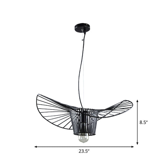 1-Light Rustic Suspension Lamp: Metal Black Trapezoid/Lotus Leaf Design Perfect For Living Room