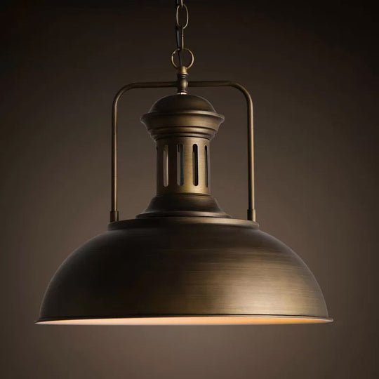 Nautical Bowl Pendant Single-Bulb Hanging Lamp - Vented Socket Bronze Finish