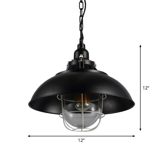 Rustic 1-Light Bistro Hanging Lamp - 12’/16’ Metal Pendant Lighting With Wire Cage And Clear