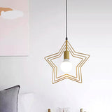 Industrial Metal Gold Pendant Light With Triple Star/Round Frame - Hanging Ceiling Fixture / Star