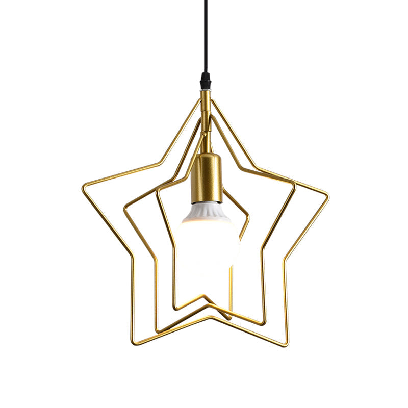Gold Triple Star Pendant Light With Industrial Single Ceiling Mount