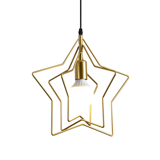 Gold Triple Star Pendant Light With Industrial Single Ceiling Mount