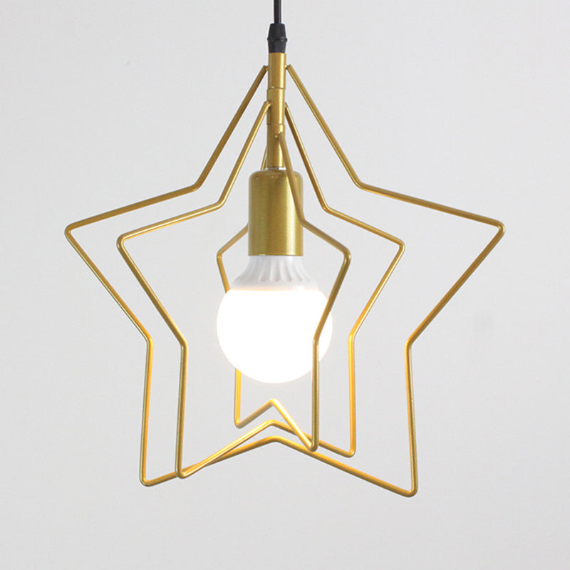 Gold Triple Star Pendant Light With Industrial Single Ceiling Mount