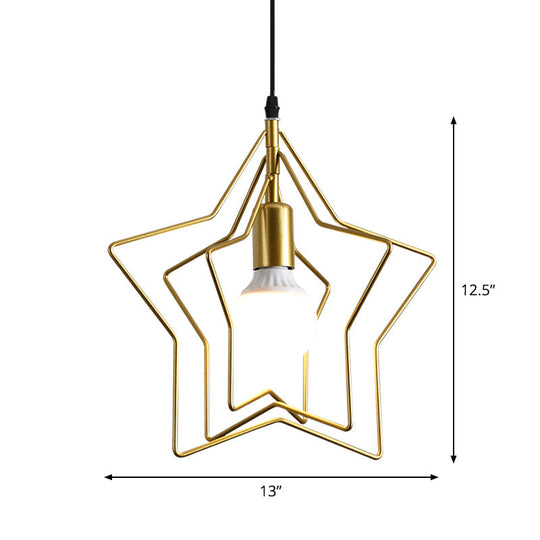Gold Triple Star Pendant Light With Industrial Single Ceiling Mount