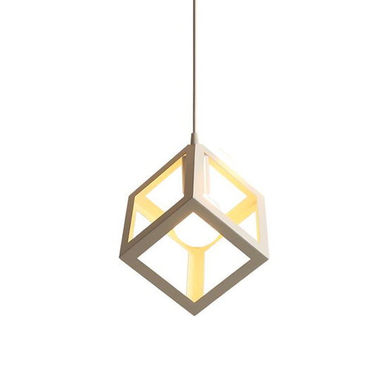 Nordic Cube Metal Pendant Light In White With Down Lighting For Ceiling Hang