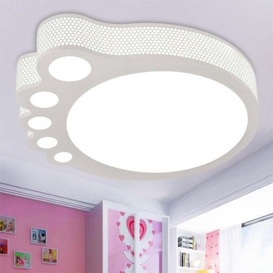 Kid’s Cartoon Ceiling Light - White Acrylic Flush Mount Foot Shaped Design / 12’
