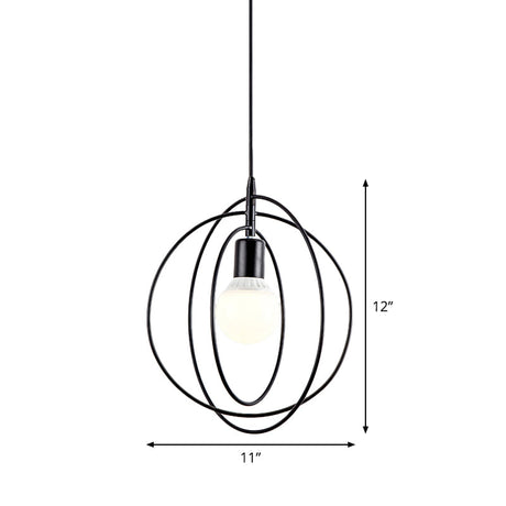 Black Metal Hanging Lamp - Loft Style Single-Bulb Bedroom Ceiling Pendant Light