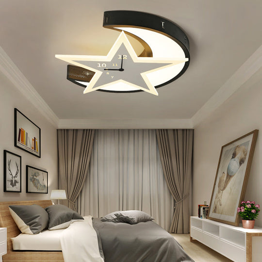 Kids Bedroom Flushmount Ceiling Lamp With Star And Moon Cartoon Leds White / 18 Warm