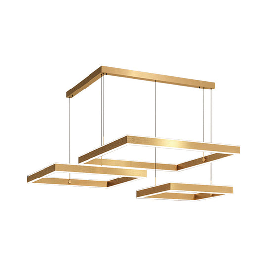 Postmodern Acrylic Gold Finish Led Chandelier - 2/3 Tiers Square/Rectangle Pendant Light For Living