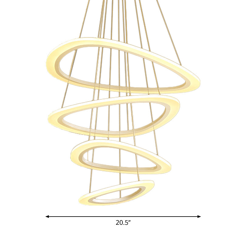 Modern White Teardrop Chandelier With Led Acrylic Lighting - 4/5 Tiers Warm/White Light