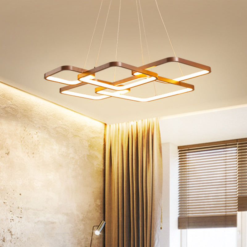 Sleek Brown 4/5 Tiered Led Chandelier With Acrylic Square Design In Warm/White Light / 5 Tiers Warm