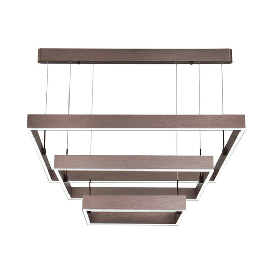 Modernist Led Office Ceiling Chandelier - Layered Square Design Aluminum 3-Light Coffee Finish