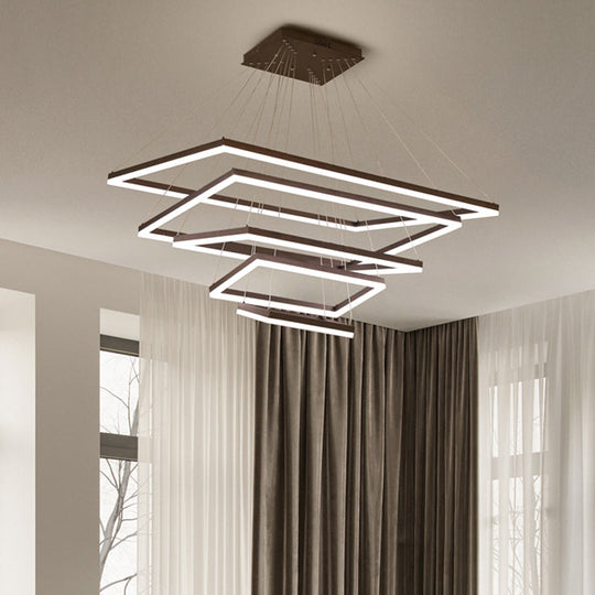 Contemporary Rectangular Acrylic Coffee Led Chandelier - 3/4/5 Tiers Hanging Pendant Lamp / 5