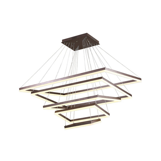 Contemporary Rectangular Acrylic Coffee Led Chandelier - 3/4/5 Tiers Hanging Pendant Lamp