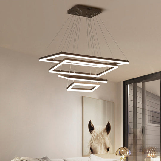 Contemporary Rectangular Acrylic Coffee Led Chandelier - 3/4/5 Tiers Hanging Pendant Lamp / 4