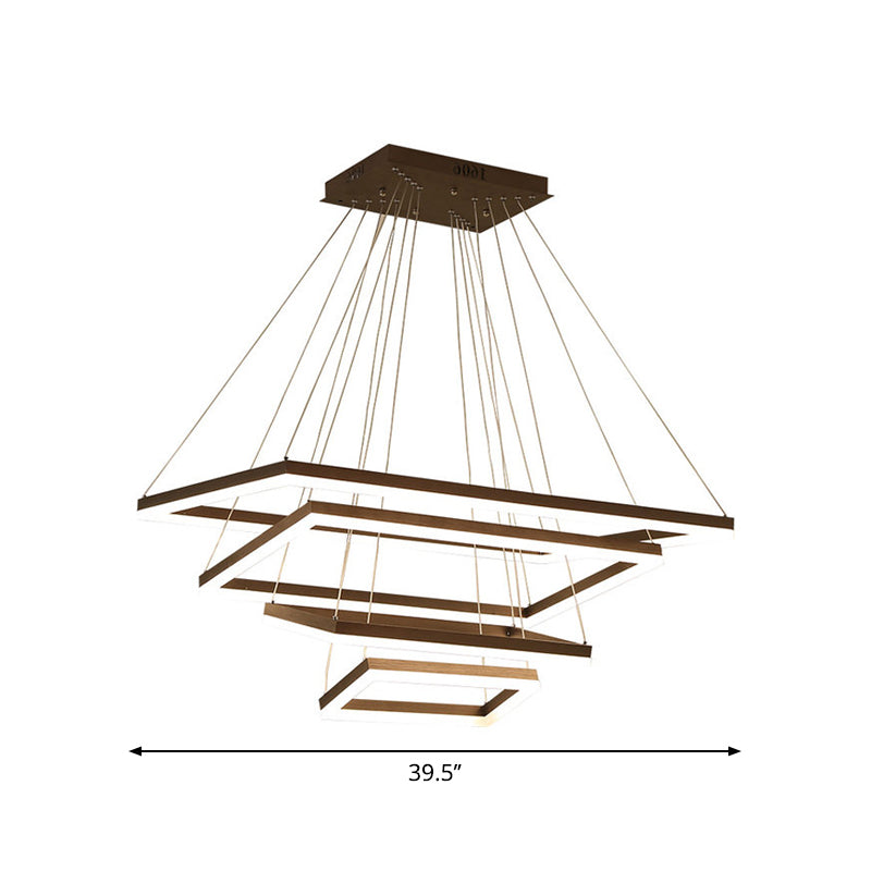 Contemporary Rectangular Acrylic Coffee Led Chandelier - 3/4/5 Tiers Hanging Pendant Lamp