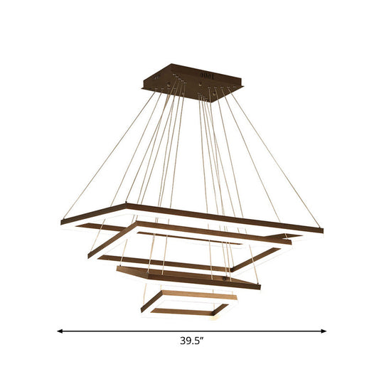Contemporary Rectangular Acrylic Coffee Led Chandelier - 3/4/5 Tiers Hanging Pendant Lamp