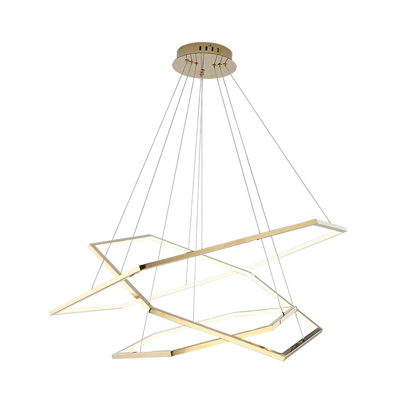 Modern Hexagonal Led Chandelier: Stainless Steel 3 Lights Warm/White Light In Gold