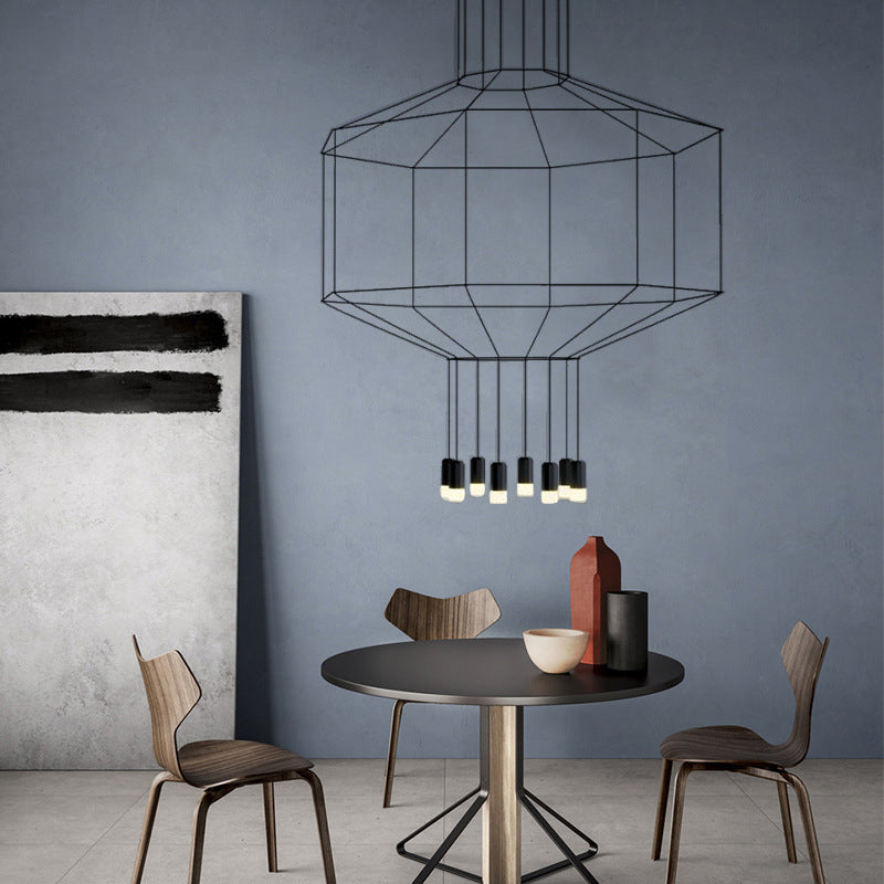 Industrial Black Hexagonal/Long Column Pendant Light - Modern 3D Structure With 4/6/8 Heads Ideal