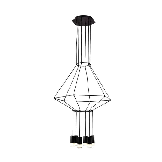 Industrial Black Hexagonal/Long Column Pendant Light - Modern 3D Structure With 4/6/8 Heads Ideal