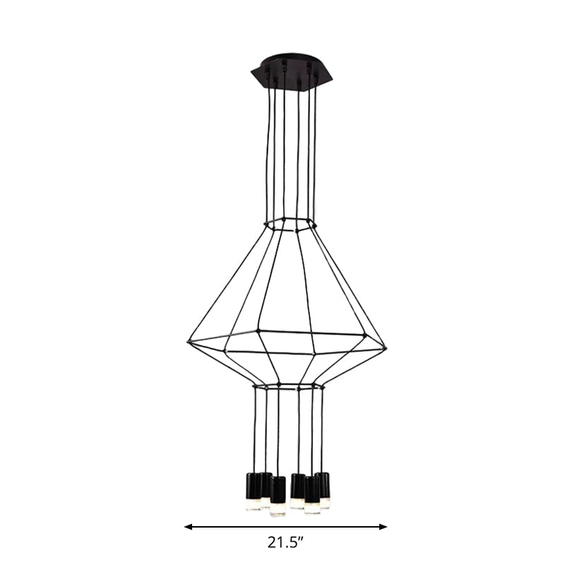 Industrial Black Hexagonal/Long Column Pendant Light - Modern 3D Structure With 4/6/8 Heads Ideal