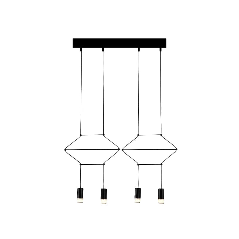Industrial Black Hexagonal/Long Column Pendant Light - Modern 3D Structure With 4/6/8 Heads Ideal