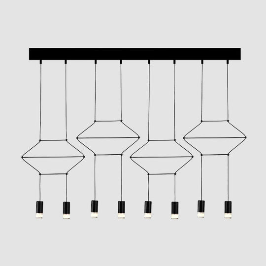 Industrial Black Hexagonal/Long Column Pendant Light - Modern 3D Structure With 4/6/8 Heads Ideal