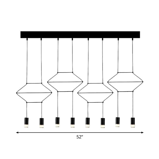 Iron Pendant Light Industrial Chandelier - Hexagonal/Long Column Design 4/6/8 Heads Black 3D