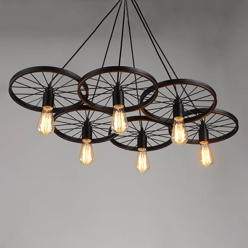 Rustic Black Iron Chandelier With 3/6 Bulbs For Living Room Ceiling Lighting