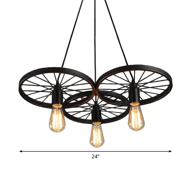 Rustic Black Iron Chandelier With 3/6 Bulbs For Living Room Ceiling Lighting