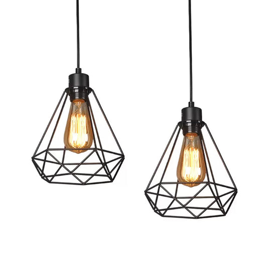 Iron Diamond Hanging Light: Industrial Style Pendant With Bedside Pendulum Black Finish